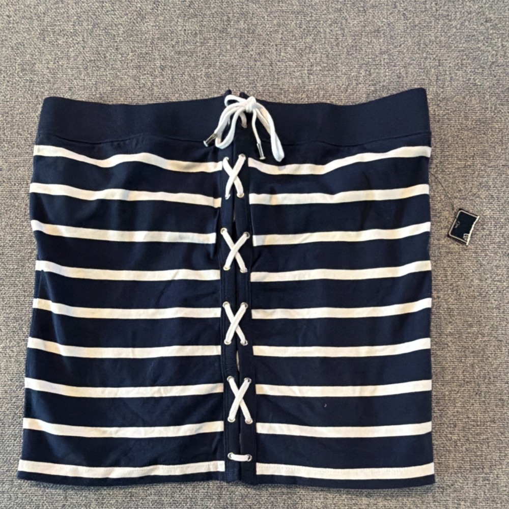 American Living Navy White Striped Drawstring Tube Top or Skirt. Sm. Y2K